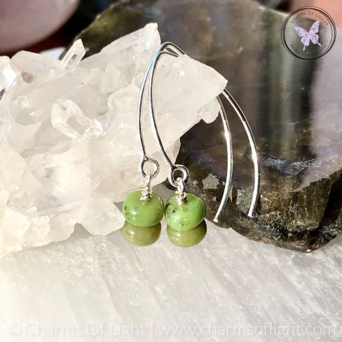 Chrysoprase Rondelle Silver Angled Earrings